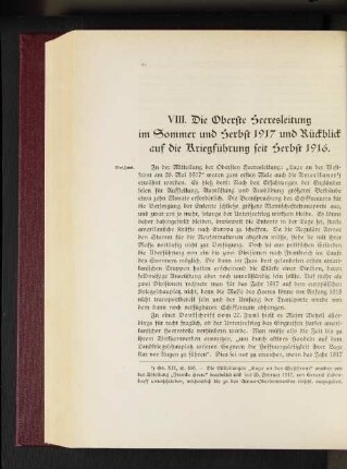 VIII. Die Oberste Heeresleitung im Sommer und Herbst 1917 und Rückblick auf die Kriegführung seit Herbst 1916.