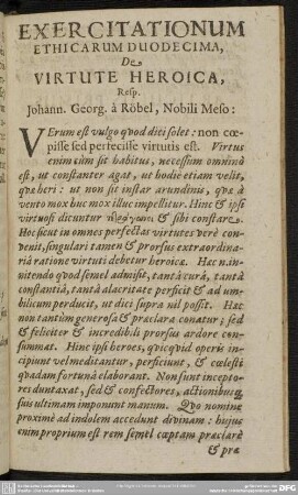 Exercitationum Ethicarum Duodecima, De Virtute Heroica