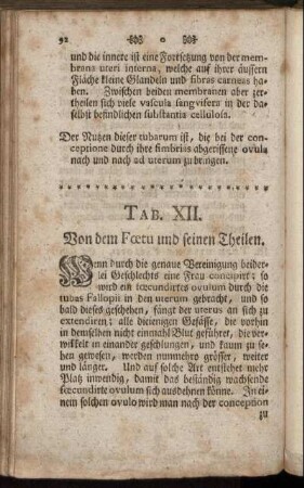 Tab. XII. Von dem Fœtu und seinen Theilen.