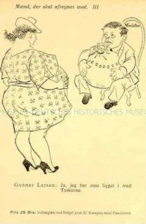 Postkarte der dänischen Widerstandsbewegung aus dem 2. Weltkrieg mit Karikatur