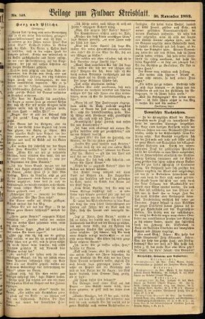 Zweite Ausgabe vom Donnerstag, den 30. November 1882.