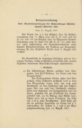 Polizeiverordnung, betr. Baubeschränkungen der Schöneberger Wiesen (Hansa-Viertel) usw.