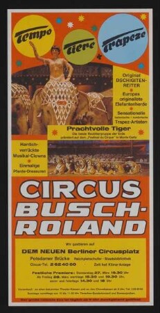 Circus Busch-Roland - „Tempo, Tiere und Trapeze“, Berlin, ohne Jahr