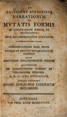 De caussis et auctoribus narrationum de mutatis formis, pars prior