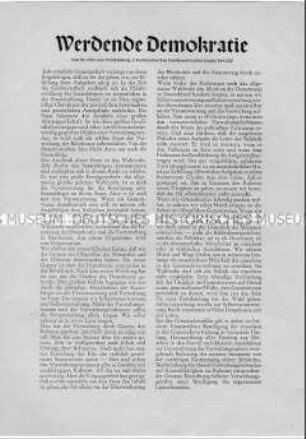 Wahlflugblatt mit Grundsatzartikel des Leipziger LDPD-Vorsitzenden zur Frage der Demokratie