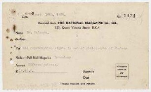Quittung vom The National Magazine Co. Ltd., London an Erich Salomon