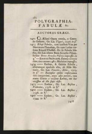280-334, Polygraphia, Fabulae, &c.