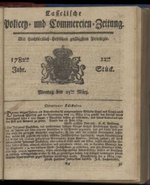 12tes Stueck, Montag den 25ten Maerz. 1782