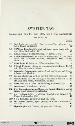 Zweiter Tag: Donnerstag: den 27. Juni 1935, um 3 Uhr nachmittags (Nr. 341-700)