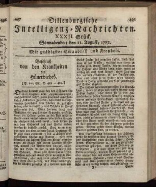 XXXII. Stück. Sonnabends: den 11. August, 1787.