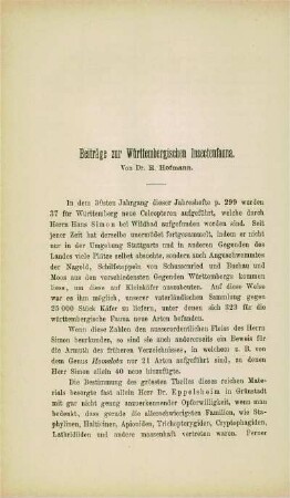 Beiträge zur Württembergischen Insectenfauna