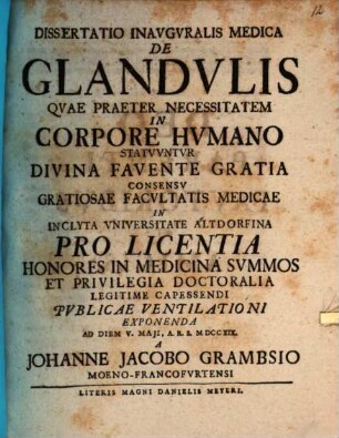 Dissertatio inauguralis medica de glandulis : quae praeter necessitatem in corpore humano statuuntur ...