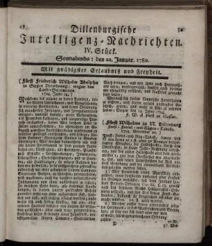 IV. Stück. Sonnabends : den 22. Januar, 1780.