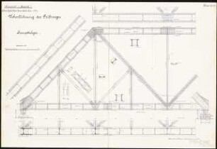 Viergleisiger Ausbau der Hauptbahn Berlin-Halle Schinkelwettbewerb 1914: Überführung des Triftweges. Hauptträger: Ansichten 1:20