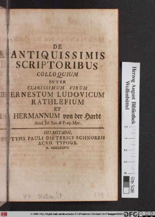 De Antiquissimis Scriptoribus Colloquium