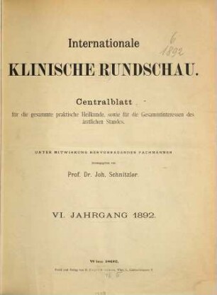 Internationale klinische Rundschau. 6. 1892