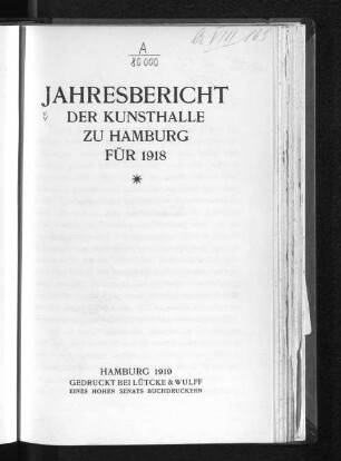 1918(1919): Jahresbericht der Kunsthalle zu Hamburg