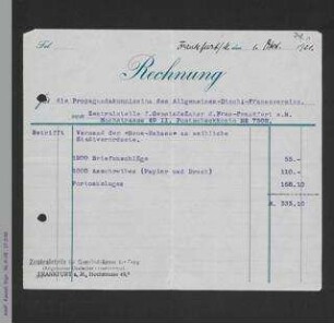 Rechnung für die Propagandakommission von der Zentralstelle für Gemeindeämter