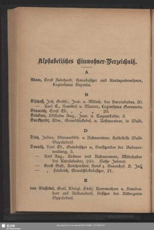 Einwohnerverzeichnis : Alphabetisches Einwohnerverzeichnis