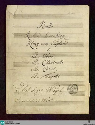 Riccardo cor di Leone. Arr - Don Mus.Ms. 2015 : winds; GraW IV.4
