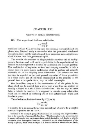 Chapter XXI. Groups of Linear Substitutions.