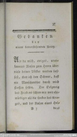 Gedanken bey einem bevorstehenden Krieg