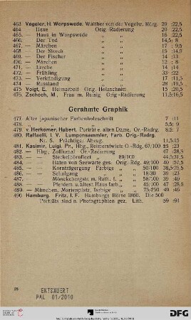 Gerahmte Graphik (Nr. 477-490)
