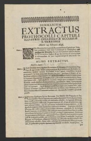 Summarium Extractus Prothocolli Capituli Illustris Collegiatae Ecclesiae S. Gereonis.