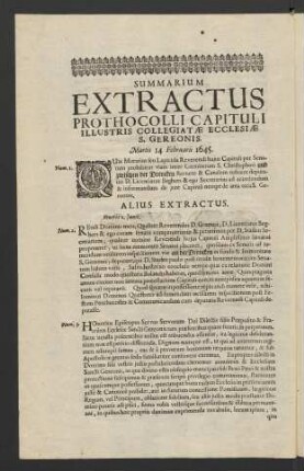 Summarium Extractus Prothocolli Capituli Illustris Collegiatae Ecclesiae S. Gereonis.