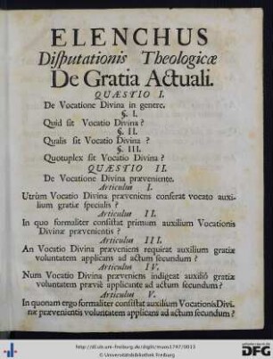 Elenchus Disputationis Theologicae De Gratia Actuali.