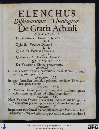 Elenchus Disputationis Theologicae De Gratia Actuali.