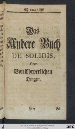 Das Andere Buch. De Solidis, Oder Von Cörperlichen Dingen.