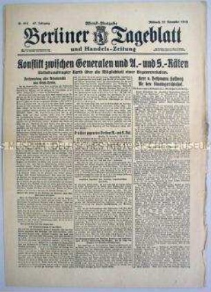 "Berliner Tageblatt" u.a. zur Versammlung der Arbeiter- und Soldatenräte von Groß-Berlin