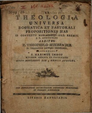 Ex Theologia Universa Dogmatica Et Pastorali Propositiones