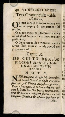 40-71, Caput X. De Cultu Beatae Virginis Mariae, Magnae Caelorum Reginae. Caput XI. De Cultu Patrorum. Caput XII. De Passione Christi.