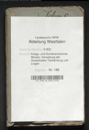 Revision und Verpachtung der Domänen in der Grafschaft Tecklenburg von 1741-1747