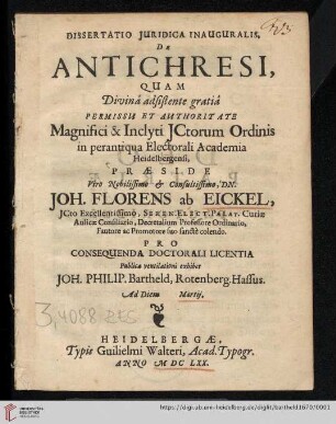 Dissertatio Juridica Inauguralis, De Antichresi