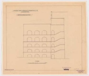 Fabrik Sigmund Goeritz AG, Chemnitz: 1. Bauabschnitt Nov./Dez. 1924, Seitenansicht 1:100