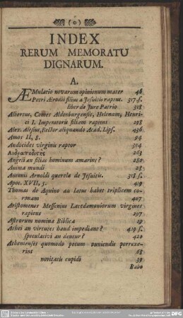 Index Rerum Memoratu Dignarum