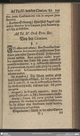 Ad Tit. IV. Ord. Proc. Rec. Von der Citation