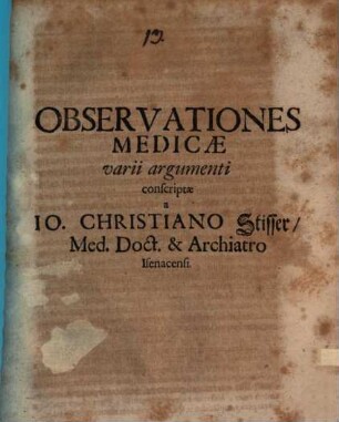 Observationes Medicæ varii argumenti