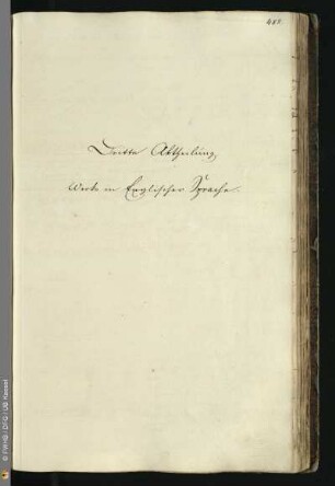 Dritte Abtheilung. Werke in Englischer Sprache