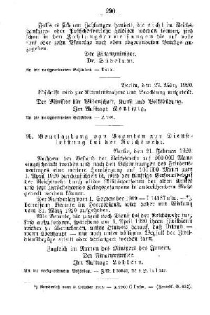 Beurlaubung von Beamten zur Dienstleistung bei der Reichswehr : [A. Behörden und Beamte]