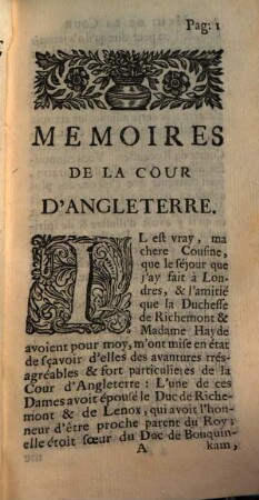 Memoires De La Cour D'Angleterre, 1