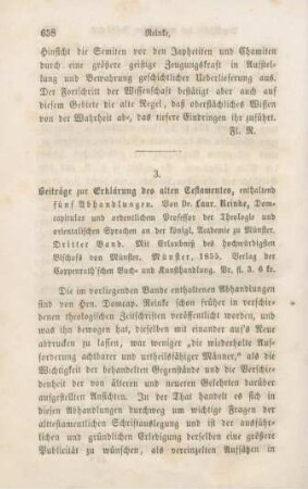 658-665 [Rezension] Reinke, Laurenz, Beiträge zur Erklärung des alten Testamentes