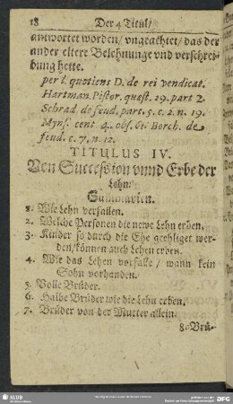 Titulus IV. Von Succession unnd Erbe der Lehn