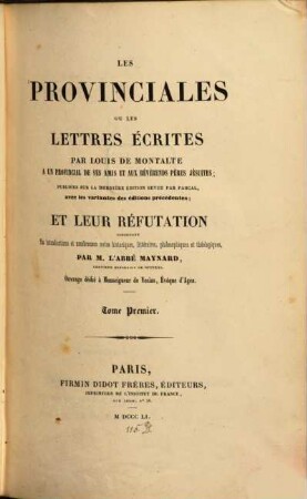 Les Provinciales ou lettres écrites, 1