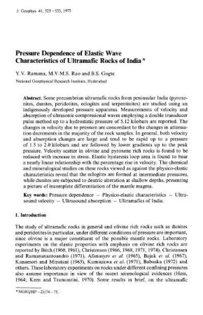 Pressure dependence of elastic wave characteristics of ultramafic rocks of India