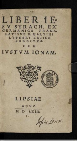 Liber Iesv Syrach