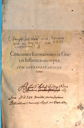 Conciones sive orationes, ex graecis latinisque historiciis excerptae